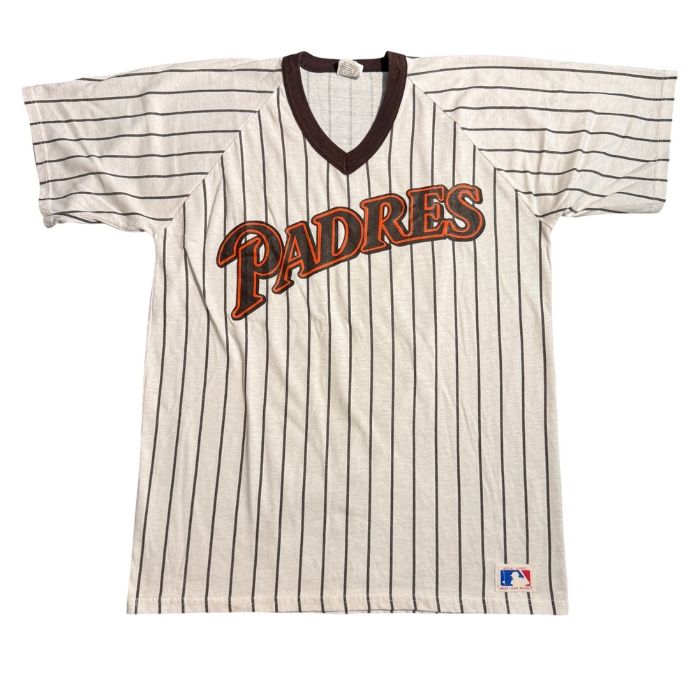 Vintage San Diego Padres Sand-Knit Cotton Pinstripe Jersey Shirt Brown XL MLB